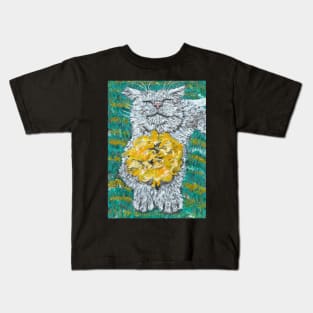 Happy cat yellow flower Kids T-Shirt